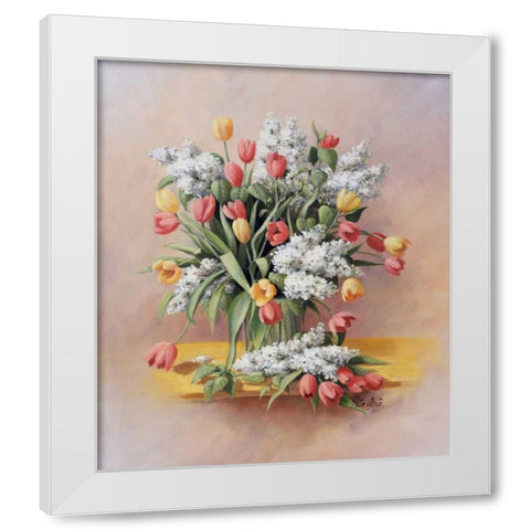 Tulips II White Modern Wood Framed Art Print by Motz, Peter