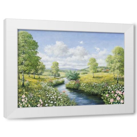 Serenity by the stream White Modern Wood Framed Art Print by Motz, Peter