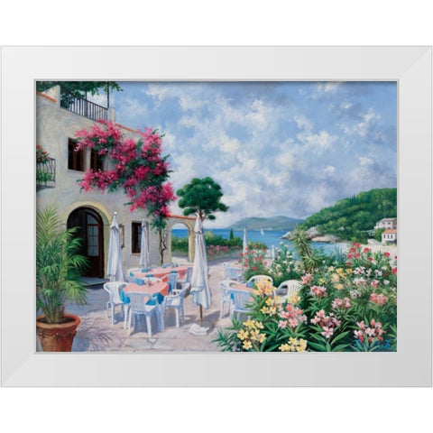 Ocean terrace White Modern Wood Framed Art Print by Motz, Peter