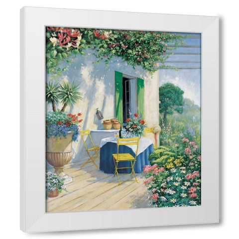 A veranda in bloom I White Modern Wood Framed Art Print by Motz, Peter