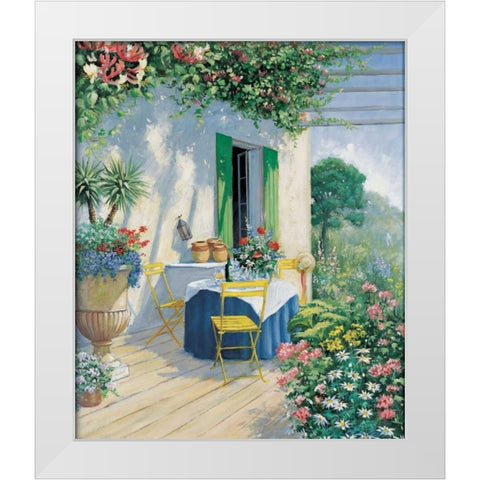 A veranda in bloom I White Modern Wood Framed Art Print by Motz, Peter