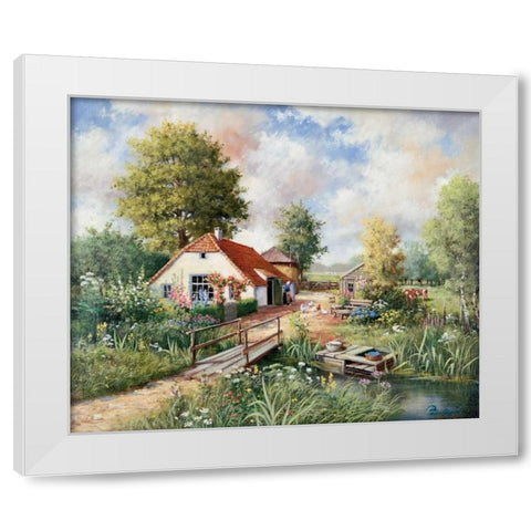 Cottage farm White Modern Wood Framed Art Print by Motz, Peter