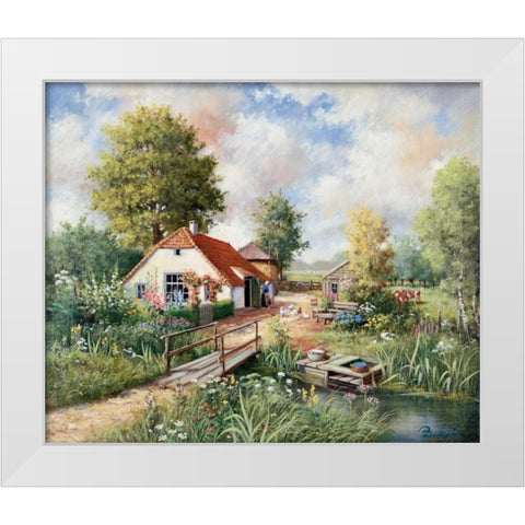 Cottage farm White Modern Wood Framed Art Print by Motz, Peter