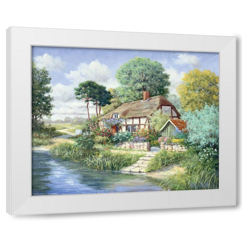 Cottage house White Modern Wood Framed Art Print by Motz, Peter