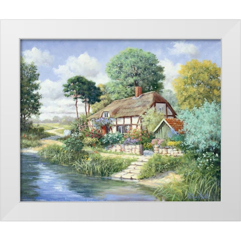 Cottage house White Modern Wood Framed Art Print by Motz, Peter