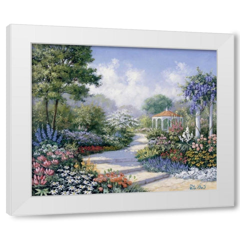 Walking through the park White Modern Wood Framed Art Print by Motz, Peter