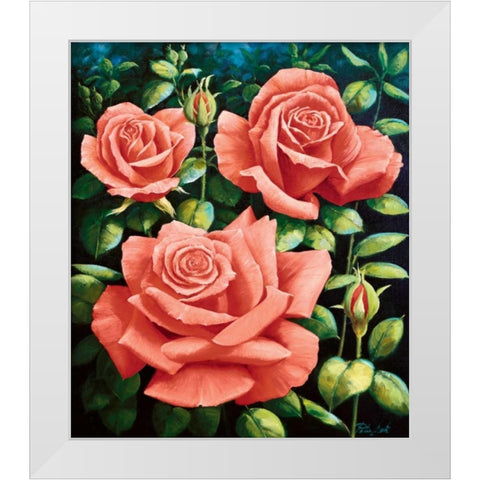 Roses White Modern Wood Framed Art Print by Motz, Peter