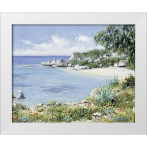 Lakebeach White Modern Wood Framed Art Print by Motz, Peter