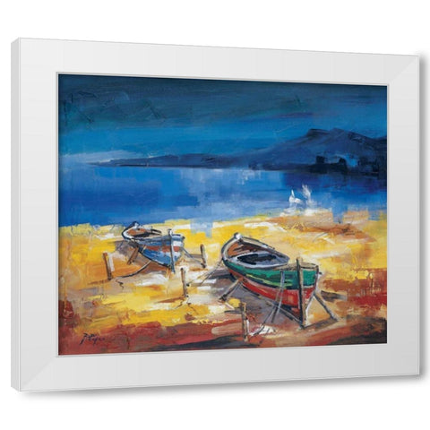 Le due barche White Modern Wood Framed Art Print by di Viccaro, Roberto