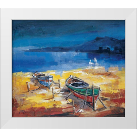 Le due barche White Modern Wood Framed Art Print by di Viccaro, Roberto