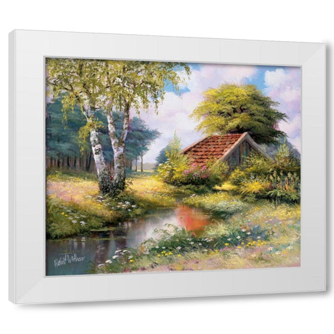 The cottage White Modern Wood Framed Art Print by Withaar, Reint