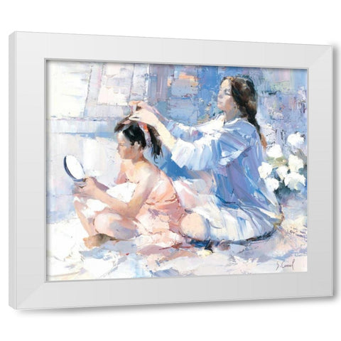 Mothers love White Modern Wood Framed Art Print by Camel, Stefanie
