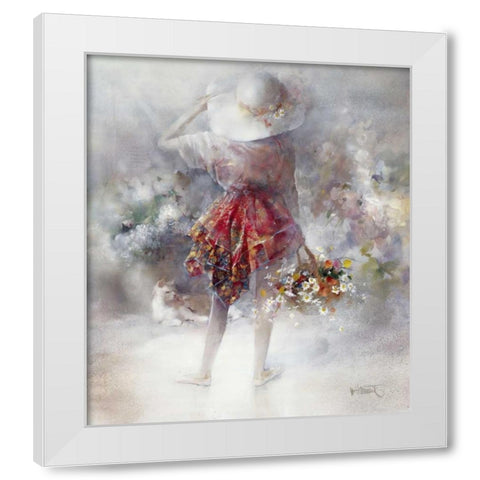 Flower-girl White Modern Wood Framed Art Print by Haenraets, Willem