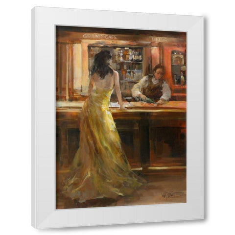 Lady in Grand Cafe White Modern Wood Framed Art Print by Haenraets, Willem