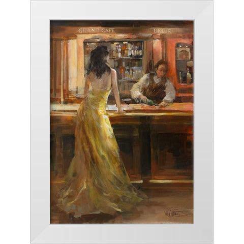 Lady in Grand Cafe White Modern Wood Framed Art Print by Haenraets, Willem