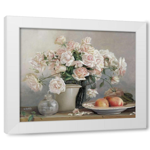 Roses in vase White Modern Wood Framed Art Print by Roelofs, Wouter