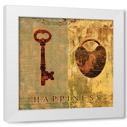 HAPPINESS White Modern Wood Framed Art Print by Yang, Eric