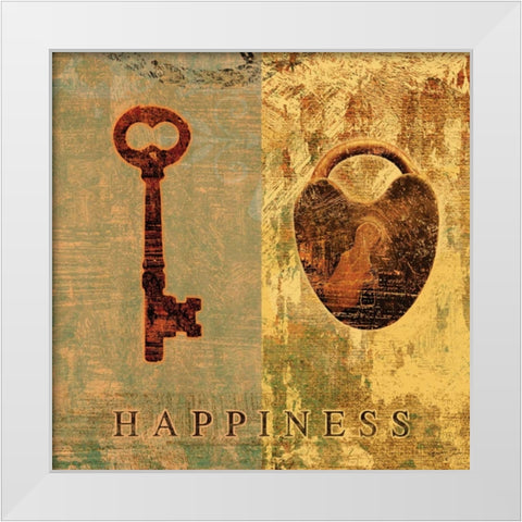 HAPPINESS White Modern Wood Framed Art Print by Yang, Eric