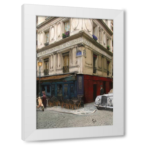 LOVE IS JUST AROUND THE CORNER White Modern Wood Framed Art Print by Yang, Eric