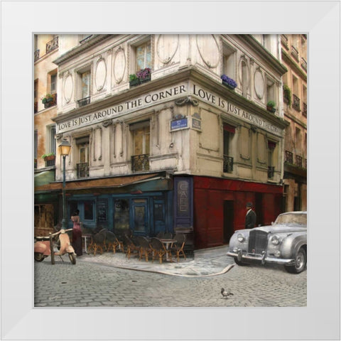 LOVE IS JUST AROUND THE CORNER White Modern Wood Framed Art Print by Yang, Eric