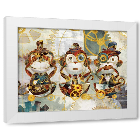 STEAMPUNK MONKEYS White Modern Wood Framed Art Print by Yang, Eric