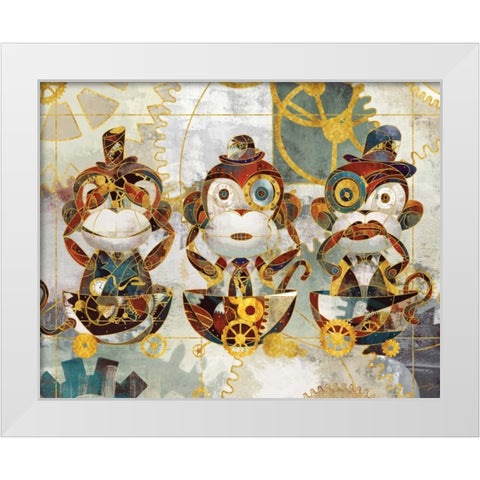 STEAMPUNK MONKEYS White Modern Wood Framed Art Print by Yang, Eric