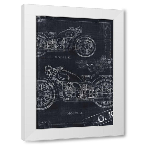 MOTORCYCLE CO. BLUEPRINT BLACK II White Modern Wood Framed Art Print by Yang, Eric