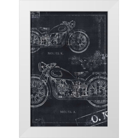 MOTORCYCLE CO. BLUEPRINT BLACK II White Modern Wood Framed Art Print by Yang, Eric