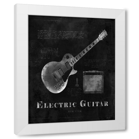 BLACK PRINT ELECTRIC GUITAR White Modern Wood Framed Art Print by Yang, Eric