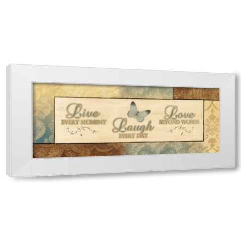 LIVE EVERY MOMENT White Modern Wood Framed Art Print by Ballantyne, Piper