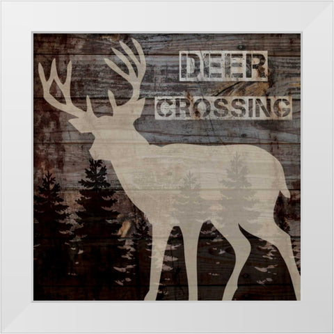 DEER CROSSING White Modern Wood Framed Art Print by Ballantyne, Piper