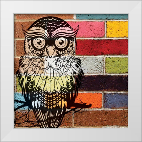 BRICK WALL OWL White Modern Wood Framed Art Print by Ballantyne, Piper