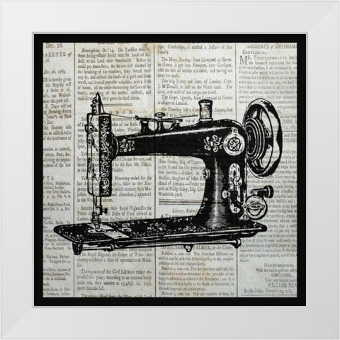 VINTAGE SEWING MACHINE White Modern Wood Framed Art Print by Ballantyne, Piper