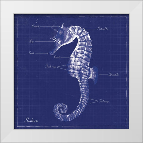 BLUEPRINT SEAHORSE White Modern Wood Framed Art Print by Ballantyne, Piper