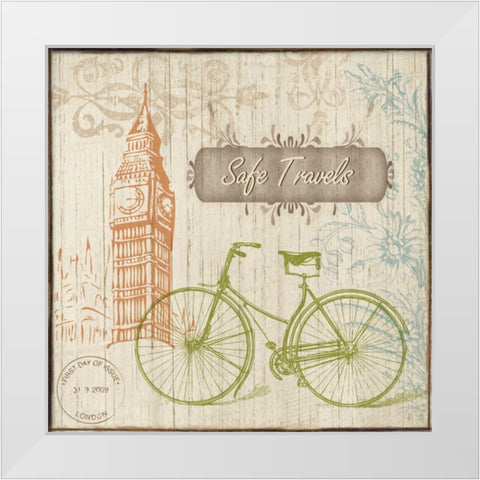 SAFE TRAVELS White Modern Wood Framed Art Print by Ballantyne, Piper