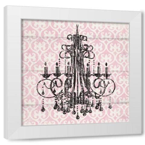 PINK PATTERN CHANDELIER I White Modern Wood Framed Art Print by Ballantyne, Piper