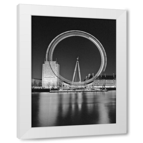 London Eye Millennium Wheel Night White Modern Wood Framed Art Print by Frank, Assaf
