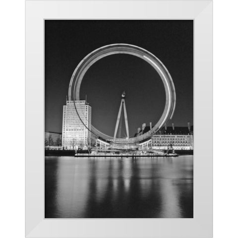 London Eye Millennium Wheel Night White Modern Wood Framed Art Print by Frank, Assaf
