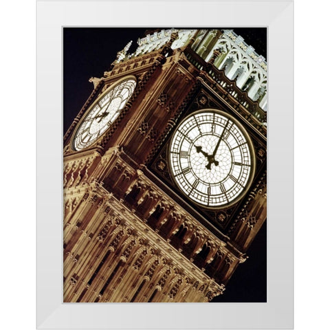 Low angle view of big ben at night, Parliament, England White Modern Wood Framed Art Print by Frank, Assaf