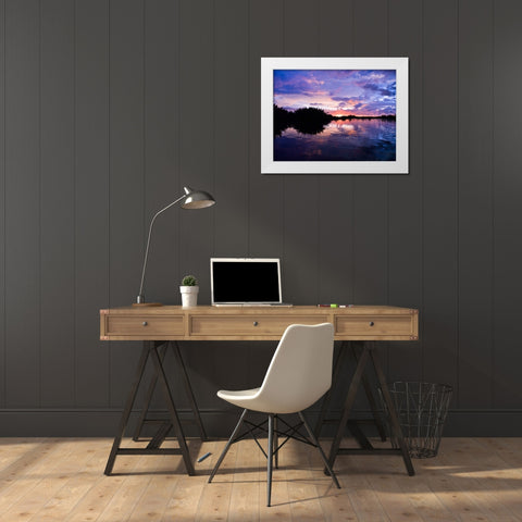 River at dusk, Malaysia, Kotakinabalu White Modern Wood Framed Art Print by Frank, Assaf