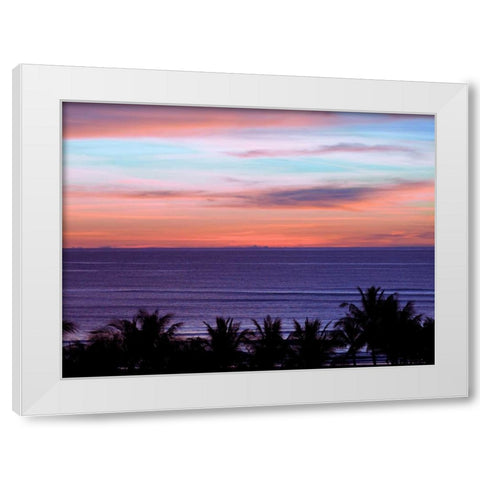 Sea by palm tree at dusk, elevated view White Modern Wood Framed Art Print by Frank, Assaf
