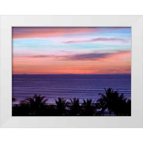 Sea by palm tree at dusk, elevated view White Modern Wood Framed Art Print by Frank, Assaf