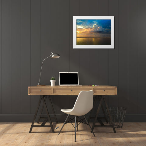 Beach with dramatic sky at dusk, Malaysia White Modern Wood Framed Art Print by Frank, Assaf