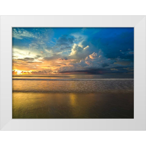 Beach with dramatic sky at dusk, Malaysia White Modern Wood Framed Art Print by Frank, Assaf