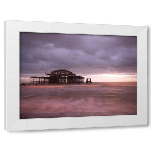 Brighton Pier at dusk White Modern Wood Framed Art Print by Frank, Assaf