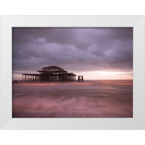 Brighton Pier at dusk White Modern Wood Framed Art Print by Frank, Assaf