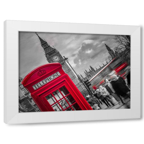 London Houses of Parliment telephone box and stormy clouds White Modern Wood Framed Art Print by Frank, Assaf