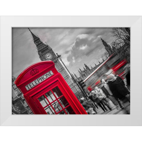 London Houses of Parliment telephone box and stormy clouds White Modern Wood Framed Art Print by Frank, Assaf