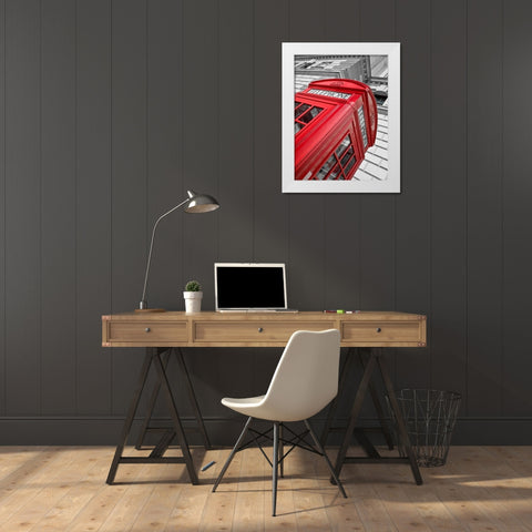 Close-up of telephone box, low angle view, England White Modern Wood Framed Art Print by Frank, Assaf