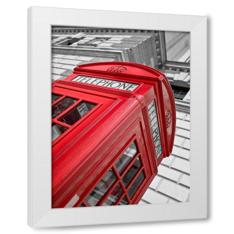 Close-up of telephone box, low angle view, England White Modern Wood Framed Art Print by Frank, Assaf